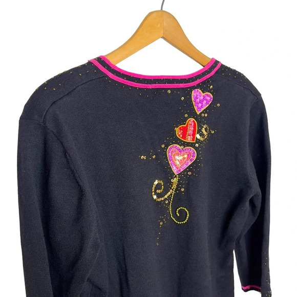 Vintage Valentines Day Novelty Embellished Beaded V Neck Top Jack B Quick - Picture 5 of 9